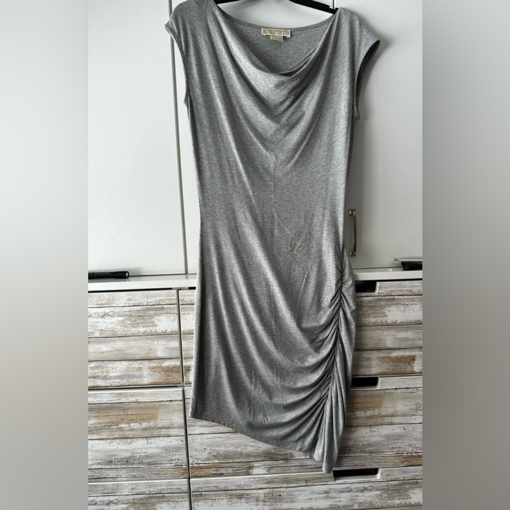 ✨ MICHAEL Michael Kors Silver Gray Ruched Draped Neck Dress S/P